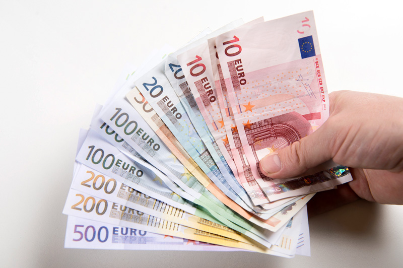 Illustration picture shows money - various euro banknotes and coins