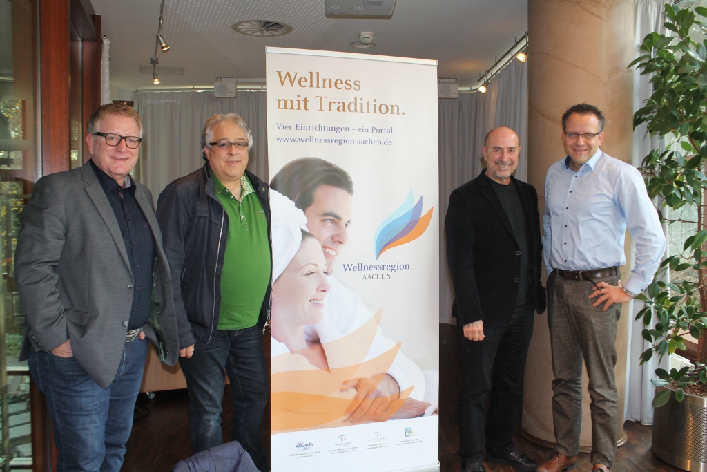 Stehen für die Wellnessregion Aachen: Mathias Dovermann (Aquana Würselen), Manfred Wirtz (Saunapark Würselen), Stamos Papas (Roetgen-Therme) und Björn Jansen (Carolus Thermen Bad Aachen).