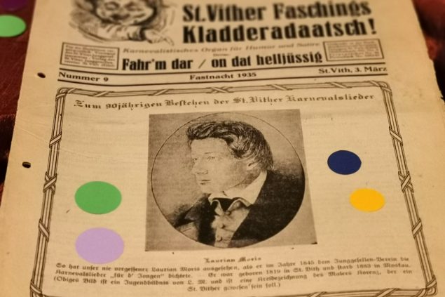 Laurian Moris als junger Mann auf der ersten Ausgabe des Kladderadaatsch (Bild: Raffaela Schaus/BRF)