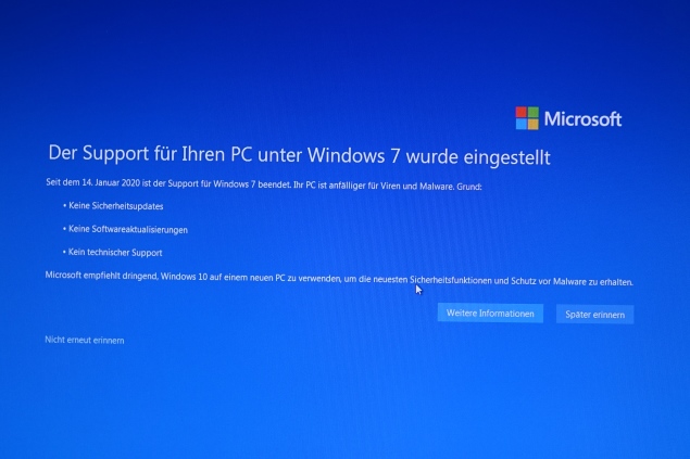 Windows 7 Support eingestellt