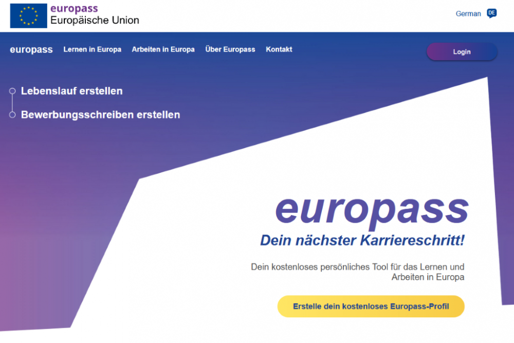 Screenshot der Europass-Plattform