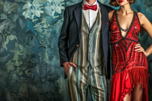 Elegant gekleidetes Paar auf einer Gatsby-Party