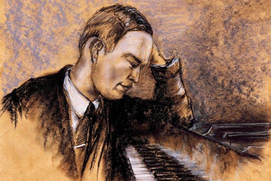 Zeichnung von Sergei Prokofjew am Klavier