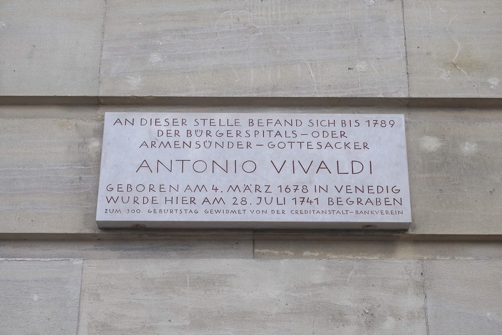Gedenkplakette für Antonio Vivaldi an seinem Bestattungsort in Wien